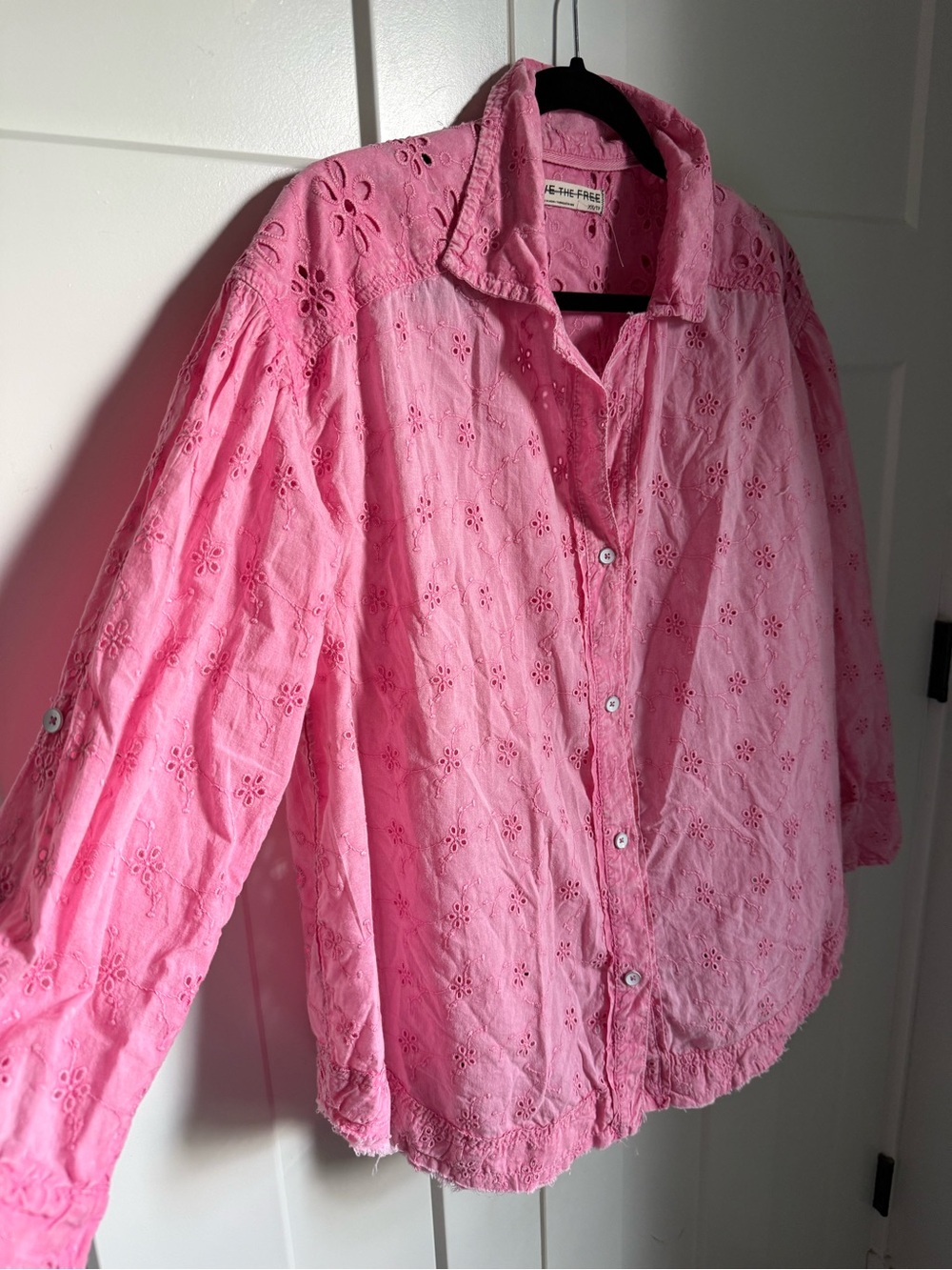 NWOT We The Free Mae Washed Eyelet Shirt by Free People in the shade "pink wash. - Picture 6 of 9
